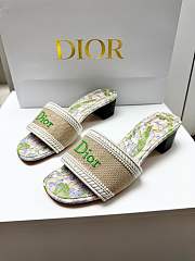 Dior Dway Heeled Slide Natural Embroidered Cotton and Multicolor Lily of the Valley Motif 3.5cm - 3