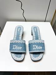 Dior Dentelle Heeled Slide Sky Blue Dior Oblique Embroidered Cotton and White Lace 3.5cm - 1