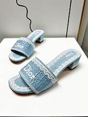 Dior Dentelle Heeled Slide Sky Blue Dior Oblique Embroidered Cotton and White Lace 3.5cm - 5