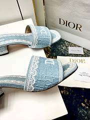 Dior Dentelle Heeled Slide Sky Blue Dior Oblique Embroidered Cotton and White Lace 3.5cm - 4