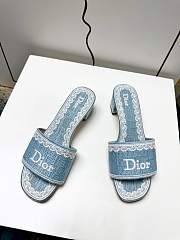 Dior Dentelle Heeled Slide Sky Blue Dior Oblique Embroidered Cotton and White Lace 3.5cm - 3