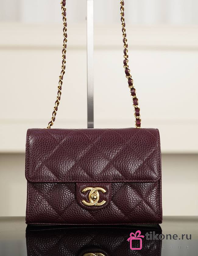 Chanel Mini Flap Bag Grained Calfskin & Gold-Tone Metal Burgundy - 19x13x7cm - 1