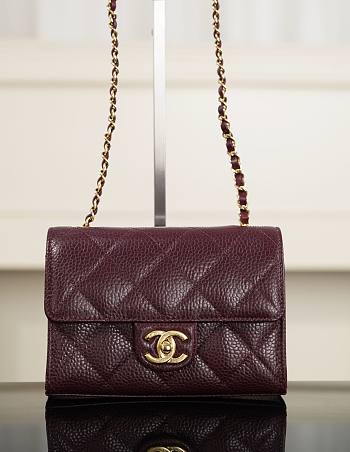 Chanel Mini Flap Bag Grained Calfskin & Gold-Tone Metal Burgundy - 19x13x7cm