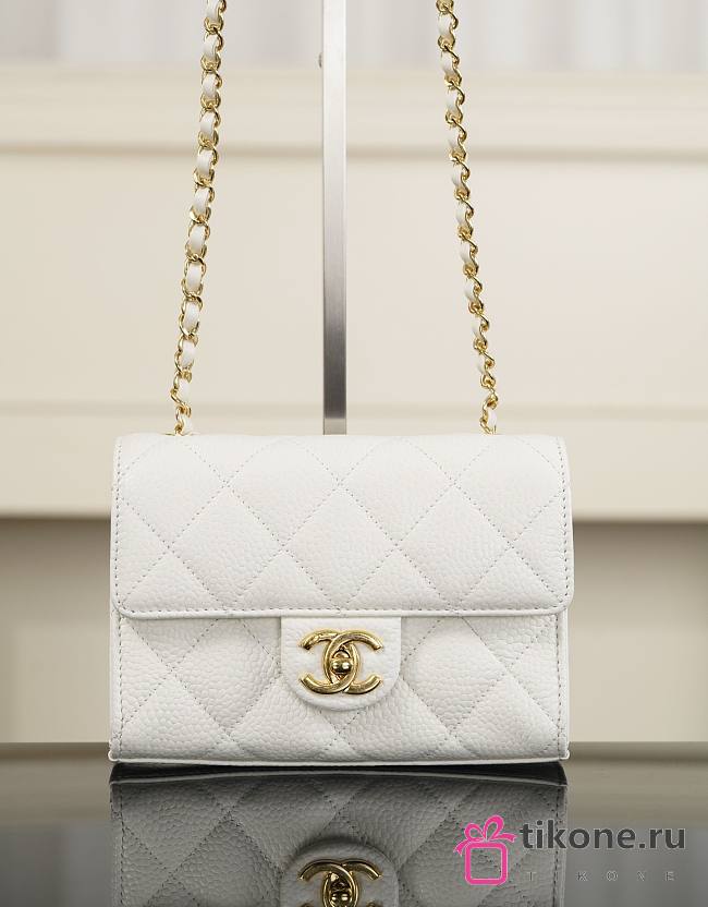 Chanel Mini Flap Bag Grained Calfskin & Gold-Tone Metal White - 19x13x7cm - 1