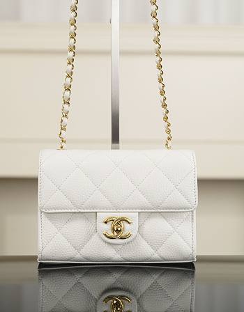 Chanel Mini Flap Bag Grained Calfskin & Gold-Tone Metal White - 19x13x7cm