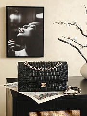 Chanel Classic Crocodile Embossed Calfskin & Gold-Tone Metal Black - 15.5×25.5×6.5cm - 1