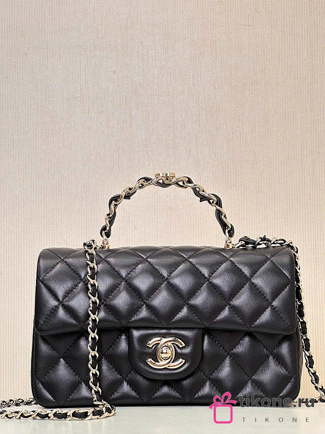 Chanel Mini Classic Handbag With Top Handle Lambskin Black AS2431 - 12x20x6cm - 1