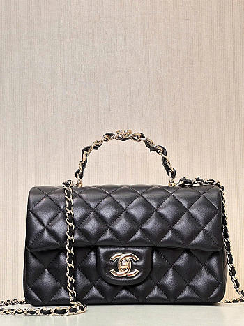 Chanel Mini Classic Handbag With Top Handle Lambskin Black AS2431 - 12x20x6cm