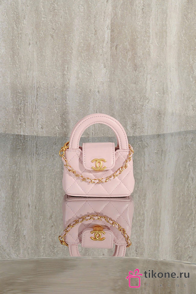 Chanel Mini Bag Charm Shiny Lambskin & Gold Tone Metal Light Pink - 11.5x10x4cm - 1