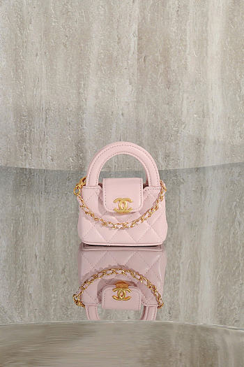 Chanel Mini Bag Charm Shiny Lambskin & Gold Tone Metal Light Pink - 11.5x10x4cm