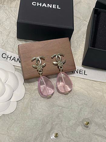 Chanel Pendant Earrings Metal & Glass Gold & Pink ABG794