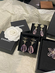 Chanel Pendant Earrings Metal & Glass Gold & Pink ABG794 - 6