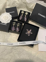 Chanel Pendant Earrings Metal & Glass Gold & Pink ABG794 - 2