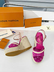LV Helios Wedge Sandal Monogram Denim Fuchsia 1AJKWJ  - 6