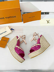 LV Helios Wedge Sandal Monogram Denim Fuchsia 1AJKWJ  - 5