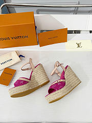 LV Helios Wedge Sandal Monogram Denim Fuchsia 1AJKWJ  - 4