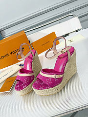 LV Helios Wedge Sandal Monogram Denim Fuchsia 1AJKWJ  - 2