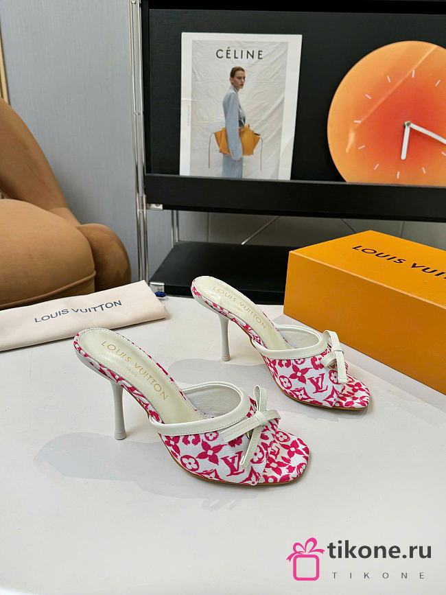 LV 6AM Mule Monogram Flowers Canvas Pink 9.5cm 1AJLK9  - 1