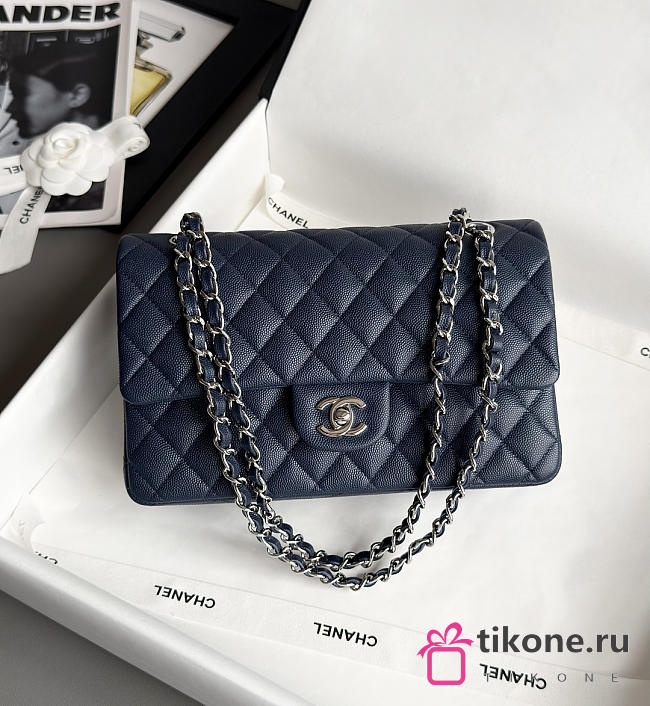 Chanel Classic 11.12 Handbag Caviar & Silver-Tone Metal Dark Blue - 15.5x25.5x6.5cm - 1