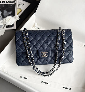 Chanel Classic 11.12 Handbag Caviar & Silver-Tone Metal Dark Blue - 15.5x25.5x6.5cm