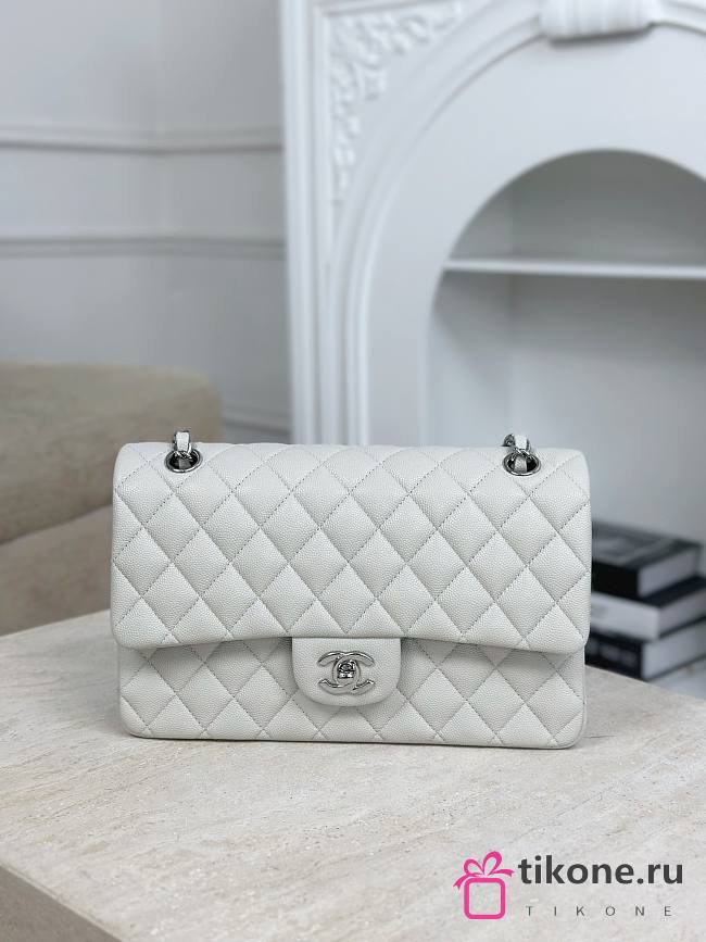 Chanel Classic 11.12 Handbag Caviar & Gold-Tone Metal Light Gray - 15.5x25.5x6.5cm - 1