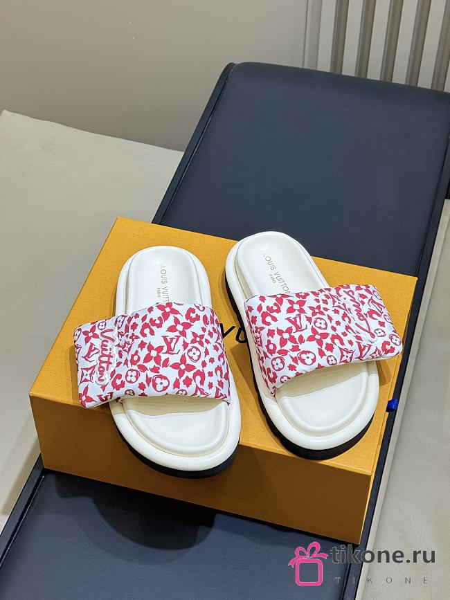 LV Pool Pillow Flat Comfort Mule Monogram Flowers Canvas Pink 1AJN96  - 1