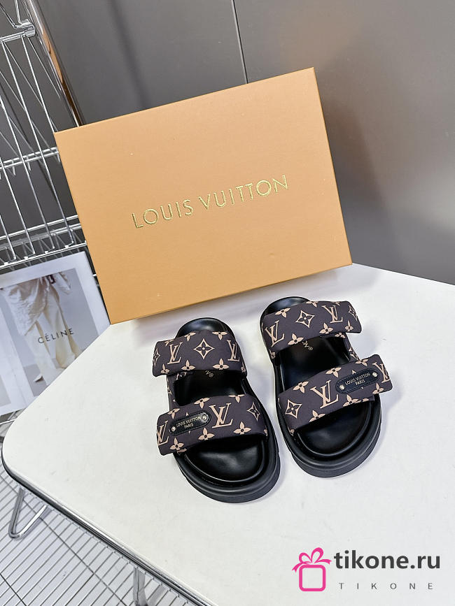 LV Pool Pillow Flat Comfort Mule Monogram Nylon Cacao Brown 1AHMDM  - 1