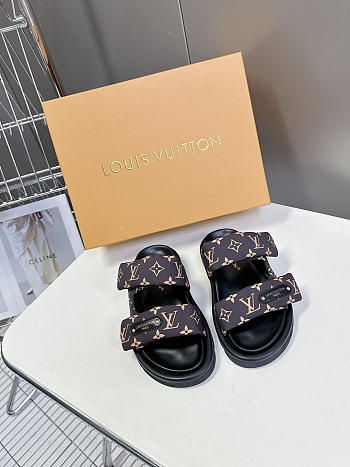 LV Pool Pillow Flat Comfort Mule Monogram Nylon Cacao Brown 1AHMDM 