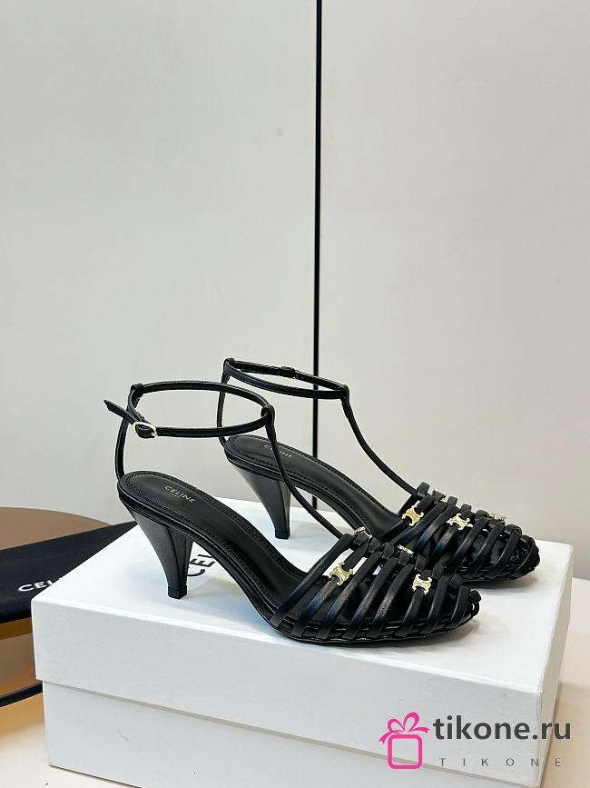Celine Cage Strappy Sandal In Goatskin Black 60mm - 1