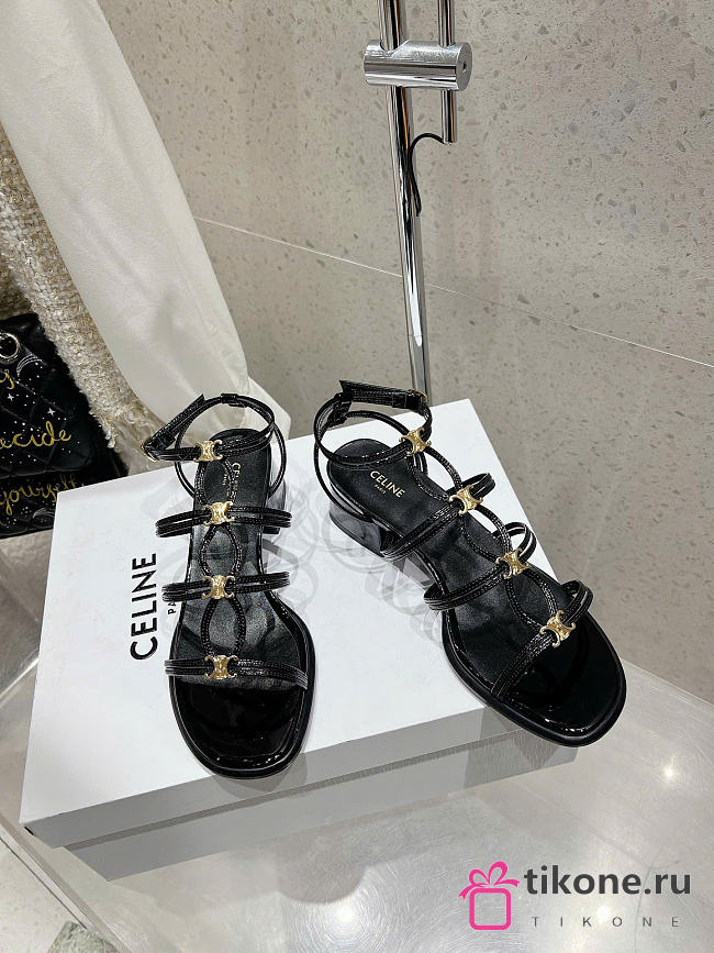 Celine Clemence Heeled Sandal In Glossy Calfskin Black 40mm - 1