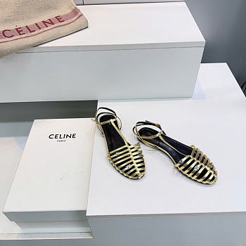 Celine Cage Flat Sandal In Laminated Lambskin Gold