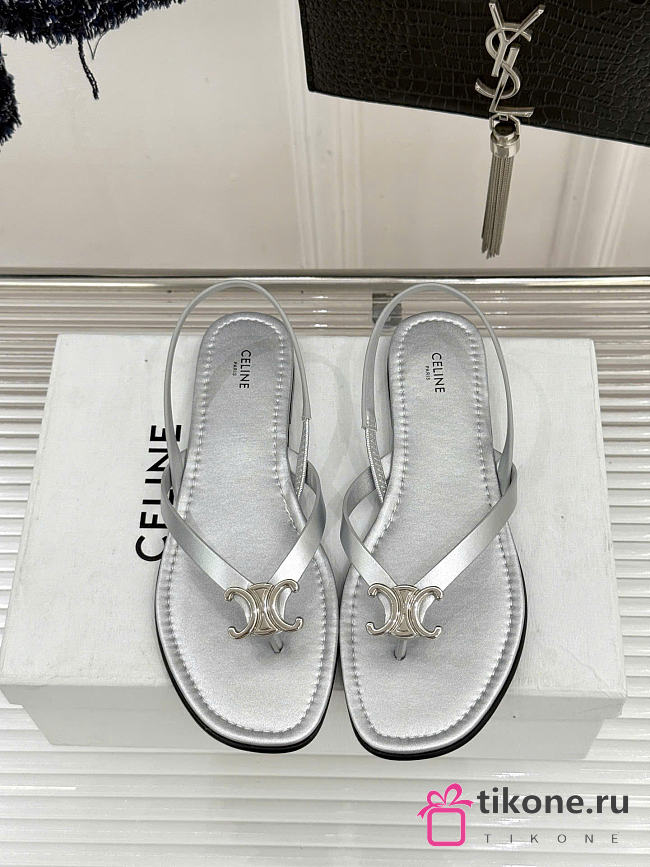 Celine Biki Sandal In Calfskin Silver  - 1