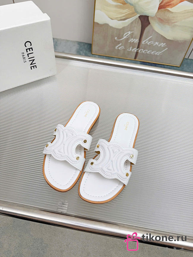 Celine Marina Mule In Calfskin White - 1