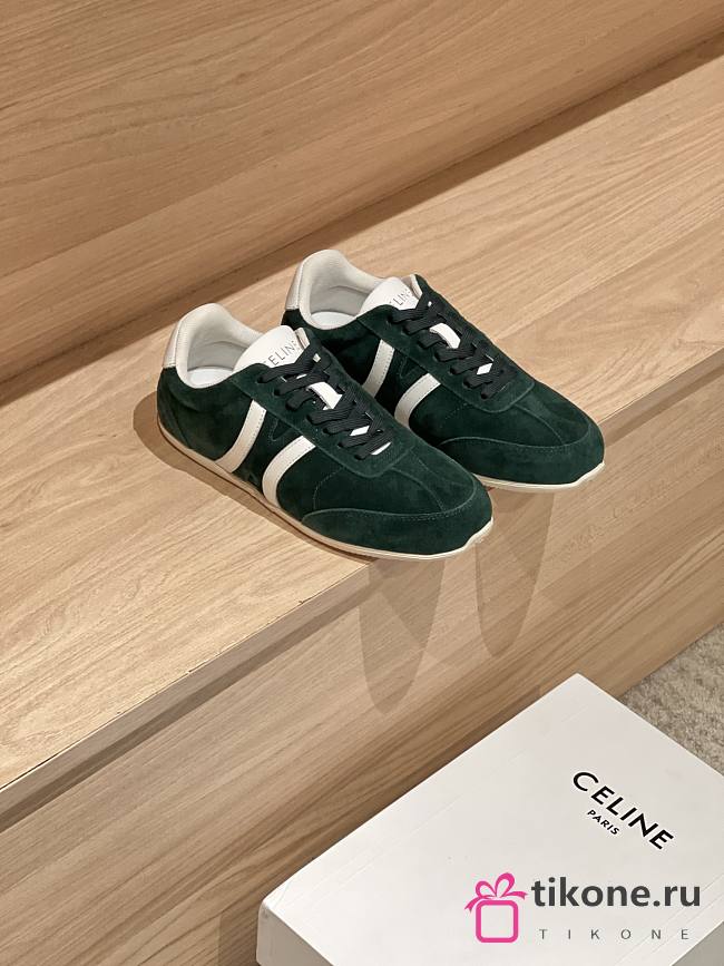 Celine Jogger Low Lace Up Sneaker In Calfskin & Suede Green - 1
