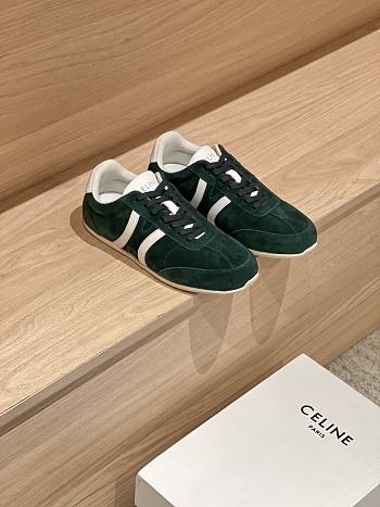 Celine Jogger Low Lace Up Sneaker In Calfskin & Suede Green