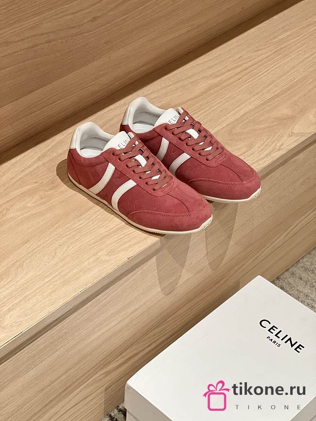 Celine Jogger Low Lace Up Sneaker In Calfskin & Suede Pink - 1