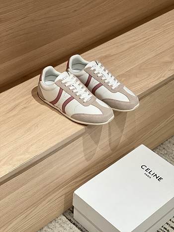 Celine Jogger Low Lace Up Sneaker In Calfskin & Suede White/Pink