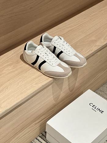 Celine Jogger Low Lace Up Sneaker In Calfskin & Suede White/Black