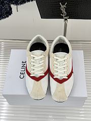 Celine The Flat Sneaker In Gros Grain, Velvet, Suede Goatskin And Lambskin White/Red - 5