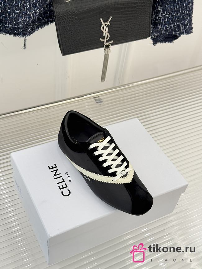 Celine The Flat Sneaker In Gros Grain, Velvet, Suede Goatskin And Lambskin Black/White - 1