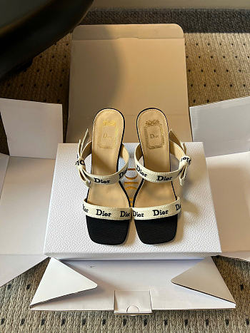 Dior Heeled Sandal with J'Adior Straps Black Embroidered Cotton 10cm