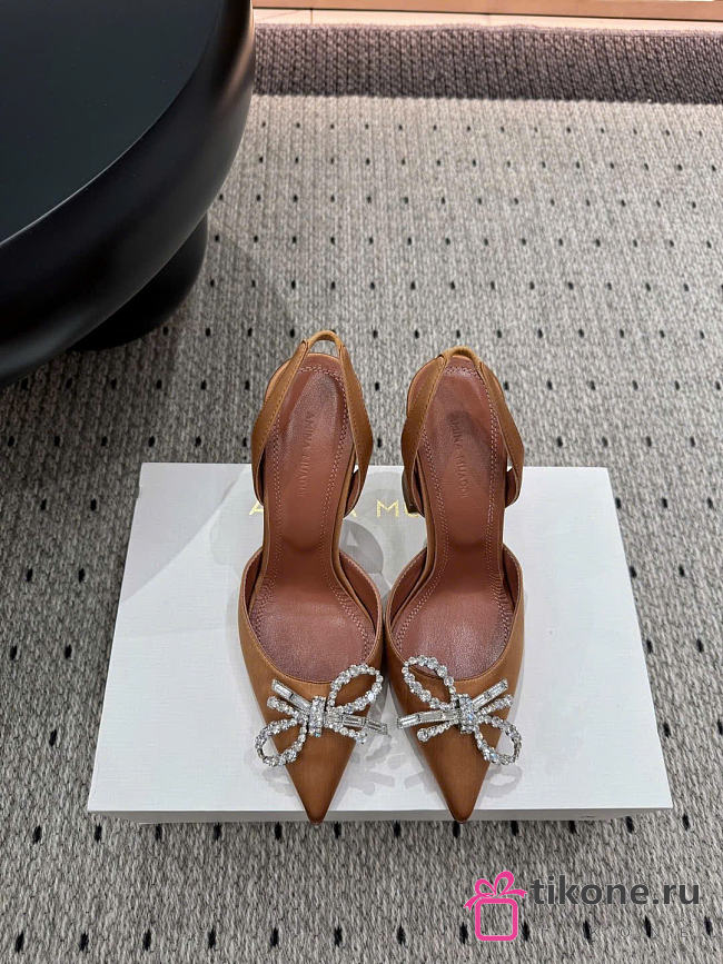 Amina Muaddi Rosie Slingback Satin Mocha 9.5cm - 1