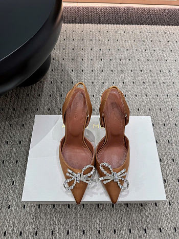 Amina Muaddi Rosie Slingback Satin Mocha 9.5cm