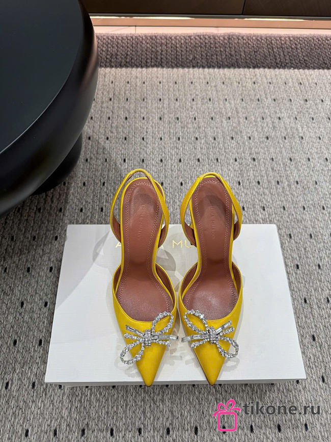 Amina Muaddi Rosie Slingback Satin Yellow 9.5cm - 1