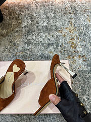 Mach&Mach Puffy Heart Ring Square Toe Mules 95mm Suede Brown  - 3