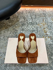 Mach&Mach Puffy Heart Ring Square Toe Mules 95mm Suede Brown  - 4
