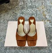 Mach&Mach Puffy Heart Ring Square Toe Mules 95mm Suede Brown  - 1