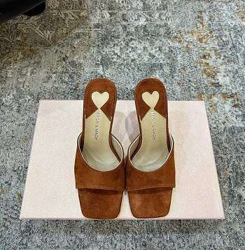 Mach&Mach Puffy Heart Ring Square Toe Mules 95mm Suede Brown 