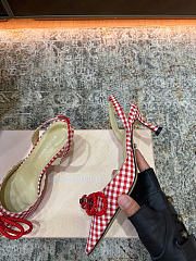 Mach&Mach Double Bow Red Gingham Slingback 65mm Red  - 4