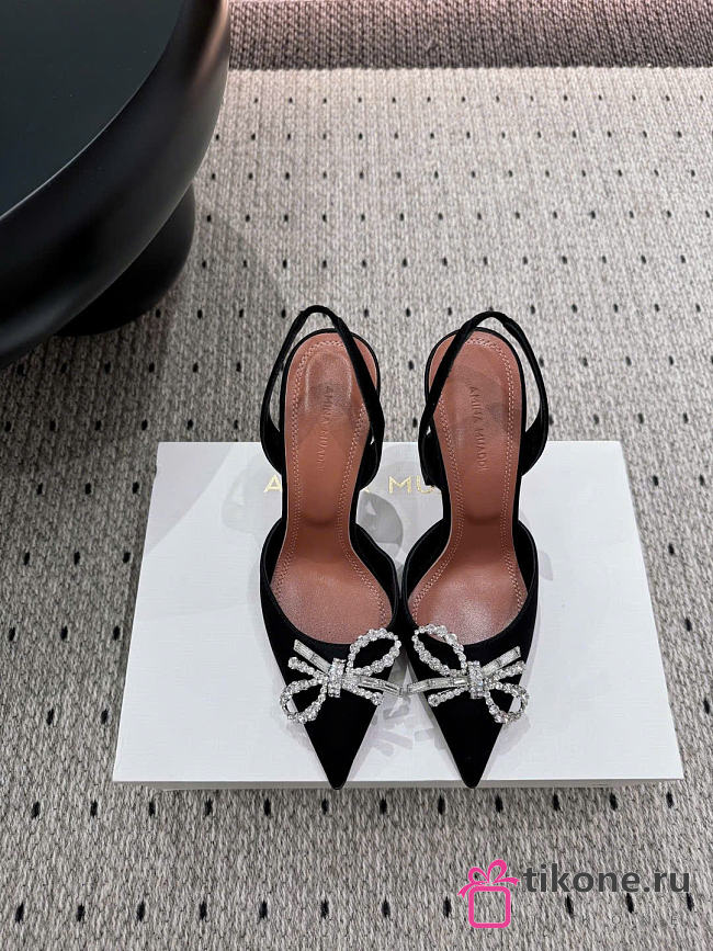 Amina Muaddi Rosie Slingback Satin Black 9.5cm - 1